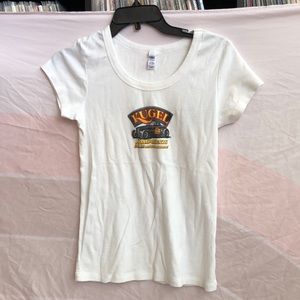Hot Rod Kugel Komponents girls 70’s style t shirt. Large white. Rockabilly.